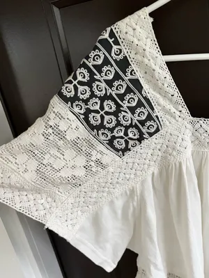 Like New Free People Prairie Days Embroidered Place Trim Top White Black Small thumbnail 2