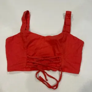 Abercrombie & Fitch Red Crop Top Size L Lace-Up Corset Style thumbnail 1