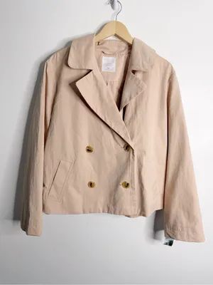 Lauren Conrad Cropped Trench Jacket Double Breasted XXL Neutral‎ Minimalist thumbnail 2