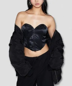 H&M Divided Bandeau Corset Top Black Leather Size Small thumbnail 1