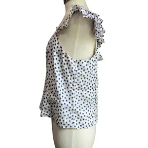 H&M Linen Blend Polka Dot Blouse White Lightweight‎ Summer Casual Chic Sz L thumbnail 4