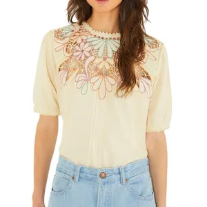 FARM RIO Beige Flower Embroidery Short Sleeve Blouse Size Large MSRP $248 SOO thumbnail 3