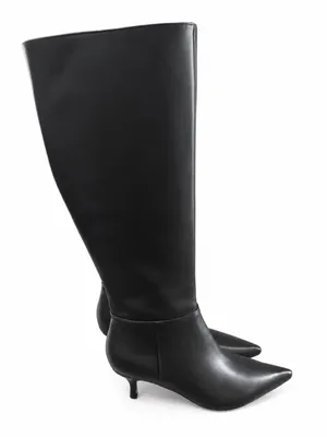 Woman's Heels Nine West Black Leather Kitten Heel Somas Knee High Boots 5.5 thumbnail 1