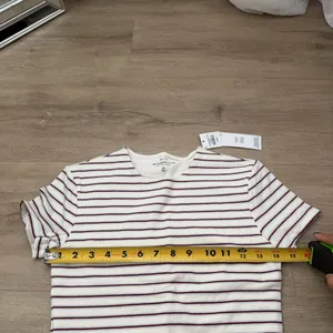 Abercrombie and Fitch Double-Lined Baby Tee in Cream and Maroon Stripe thumbnail 3