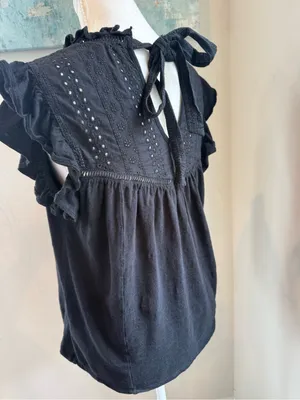 Eri+Ali Black Ruffled Yoke Eyelet Cap thumbnail 4
