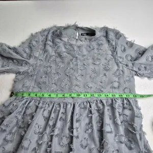 Zara Textured Fringe Circle Applique Babydoll Mini Dress‎ Dusty Blue Small thumbnail 9