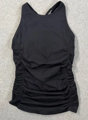Spiritual Gangster Ruched Side Tank Top Womens XS/S Black Strappy Back High Neck thumbnail 1