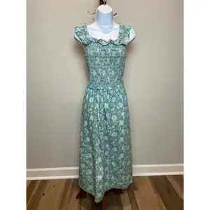 Society Social by Crown & Ivy Fit and Flare Midi Dress Blue Floral Cotton Size L thumbnail 8