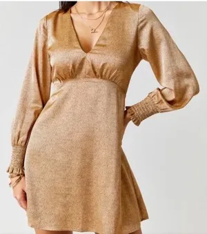 Francesca’s Collection Bronze And Black Dotted Satin Mini‎ Babydoll Dress Size M thumbnail 1