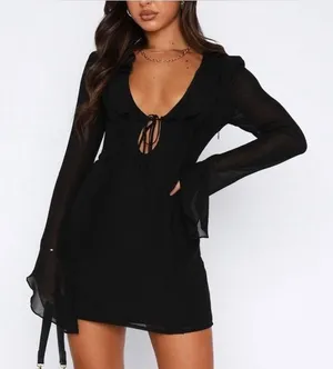 White Fox "Falling To Pieces" Long Sleeve Mini Dress in black size medium thumbnail 1