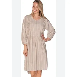 Linda Anderson Beige Rayon Linen Blend Pleated Boho Midi Dress‎ Size XL thumbnail 3