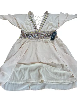 Lulus Reign Check Pale Peach Embroidered Dress Mini Boho Womens Medium NEW thumbnail 10