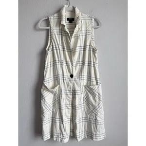 Maeve Anthropologie Long Linen Plaid Duster Vest Ivory Windowpane Academia‎ Sz 4 thumbnail 6
