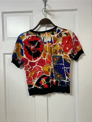 Peter Nygard Colorblock Floral & Geometric Short Sleeve Cardigan thumbnail 4