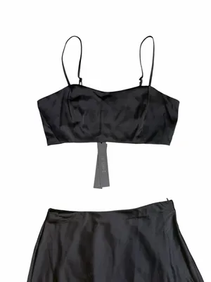 NWT House of Harlow 1960 Black Satin Crop Top Maxi Skirt 2 Piece Set Size Small thumbnail 7