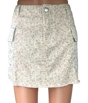 Altar'd State White Pink Floral Print Raw Hem Straight Pencil Mini Cargo Skirt M thumbnail 1
