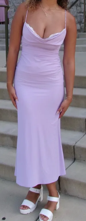 Lucy in the Sky Purple Ruched Cow Neck Maxi Dress thumbnail 3