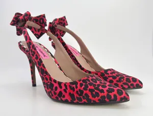Betsey Johnson Remy Heels 7 Red Leopard Bow Pointed Toe Slingback Pumps Coquette thumbnail 1