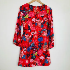 J. Crew vibrant red floral faux wrap top mini dress. Size 2 thumbnail 6