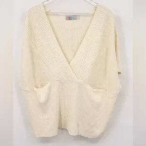 Free People Beach Jaclyn Sweater Top Oversized Casual Deep Neckline Cream Medium thumbnail 5