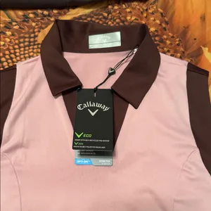 Callaway Women's Pink and Brown Sleeveless Golf Shirt. thumbnail 4