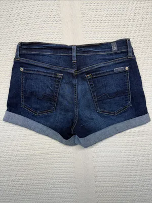 7 For All Mankind Dark Blue Rolled-Hem Denim Shorts thumbnail 5