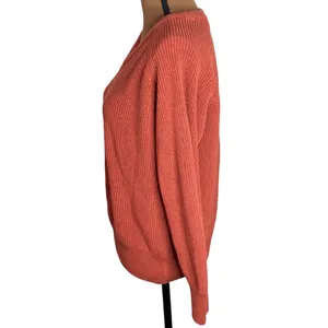 Paul James cotton ribbed v-neck sweater in rust hue size S thumbnail 4