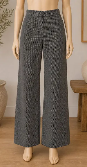 Max Studio London Wide Leg Trousers Black White Micro Check L NWT thumbnail 1