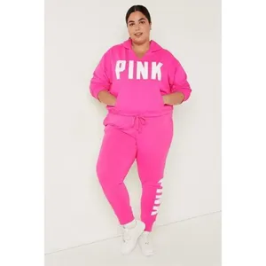 PINK Victorias Secret Cinched Crop Hoodie‎ & Sweatpants Atomic Pink Set L/XL thumbnail 11