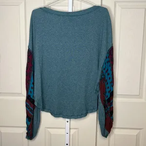 We The Free Oversized Waffle Knit Top Boho Patchwork Sleeves Sz S thumbnail 8