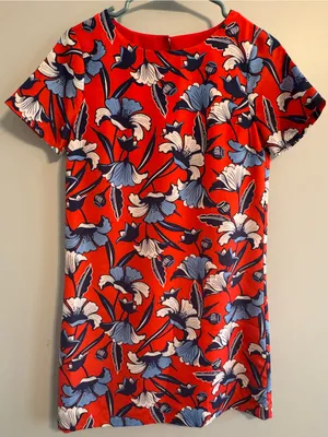J. Crew Red Dress‎ with Blue & White Floral Accents women's size 00 thumbnail 1