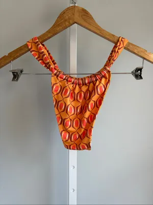 Zara geometric pattern string bikini bottom in orange thumbnail 2