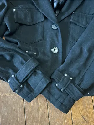 Vintage Tom Wolfe black cropped gothic, tactical aesthetic wool jacket Size 12 thumbnail 4