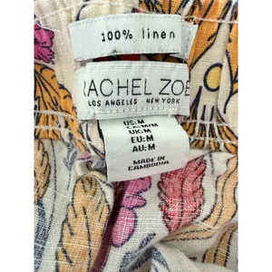 Rachel Zoe 100% Linen Flowy Baggy Wide Leg Floral Elastic Waist Pants Size M thumbnail 4