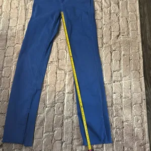 ZARA Straight Leg Jeans 2 High Rise Hem Slit Frayed Cobalt Blue Denim Casual thumbnail 7