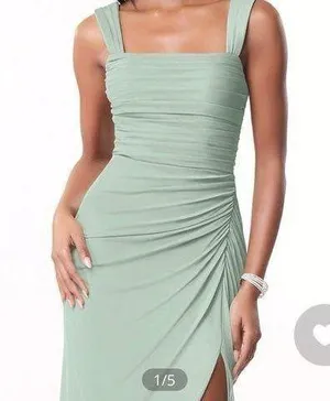 Azazie Green Ruched Sleeveless Maxi Dress thumbnail 1