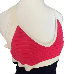 Forever 21 XXI Forever‎ Bodycon Dress Ribbed Navy Cream Coral Sleeveless Halter Medium thumbnail 2