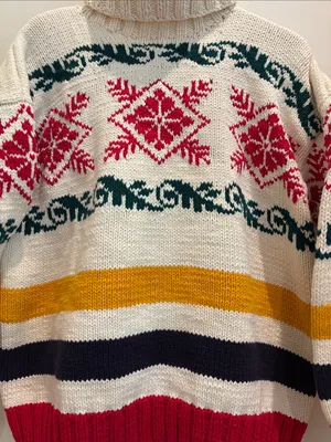 GAP Vintage 80s Sweater Fair Isle Turtleneck Chunky 100% Cotton Medium thumbnail 3
