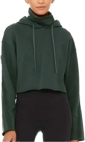 Alo Yoga Women’s Effortless Hoodie Cropped Green Cotton Blend Size S thumbnail 1