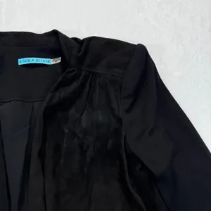 Alice + Olivia‎ Black Lamb Leather wool Combo Drape Front Jacket Blazer XS READ thumbnail 3