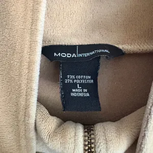 Moda International Tan Velour Quarter Zip Pullover Sweatshirt Large Raglan thumbnail 7