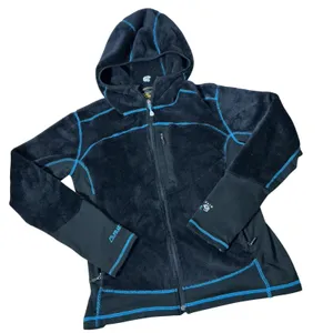 Mountain Hardwear Polartec Fleece Jacket Women L Black Blue Monkey Man Hoody Zip thumbnail 1