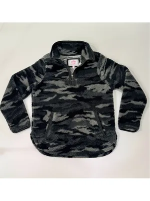 Cozy Sherpa Gray Black Camo Quarter Zip Fleece Pullover Women’s M h thumbnail 2