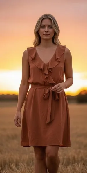 Merona Terracotta Ruffled Midi Dress thumbnail 1