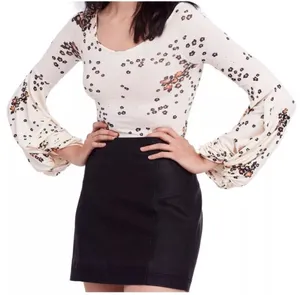 Free People To the Tropics Blouson Sleeve Top Cream Floral Size Large L thumbnail 1