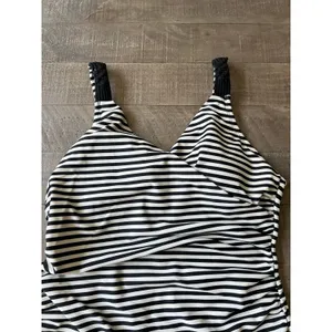MERONA‎ Black White Striped One Piece Swimsuit Adjustable Straps Size Large thumbnail 2