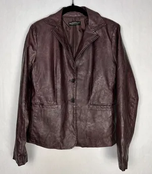 Bagatelle Jacket Womens Small Burgundy Garment Dyed Faux Leather Notch Collar thumbnail 1
