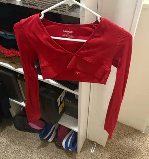 Garage Red Cropped Long Sleeve Top thumbnail 1
