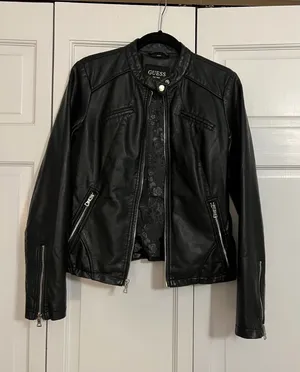 Guess black leather jacket Size M #leatherjacket #biker thumbnail 1