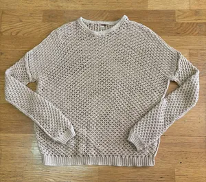 Free People Neutral Chunky Open Knit Fisherman Slouchy Coastal Preppy Sweater S thumbnail 1